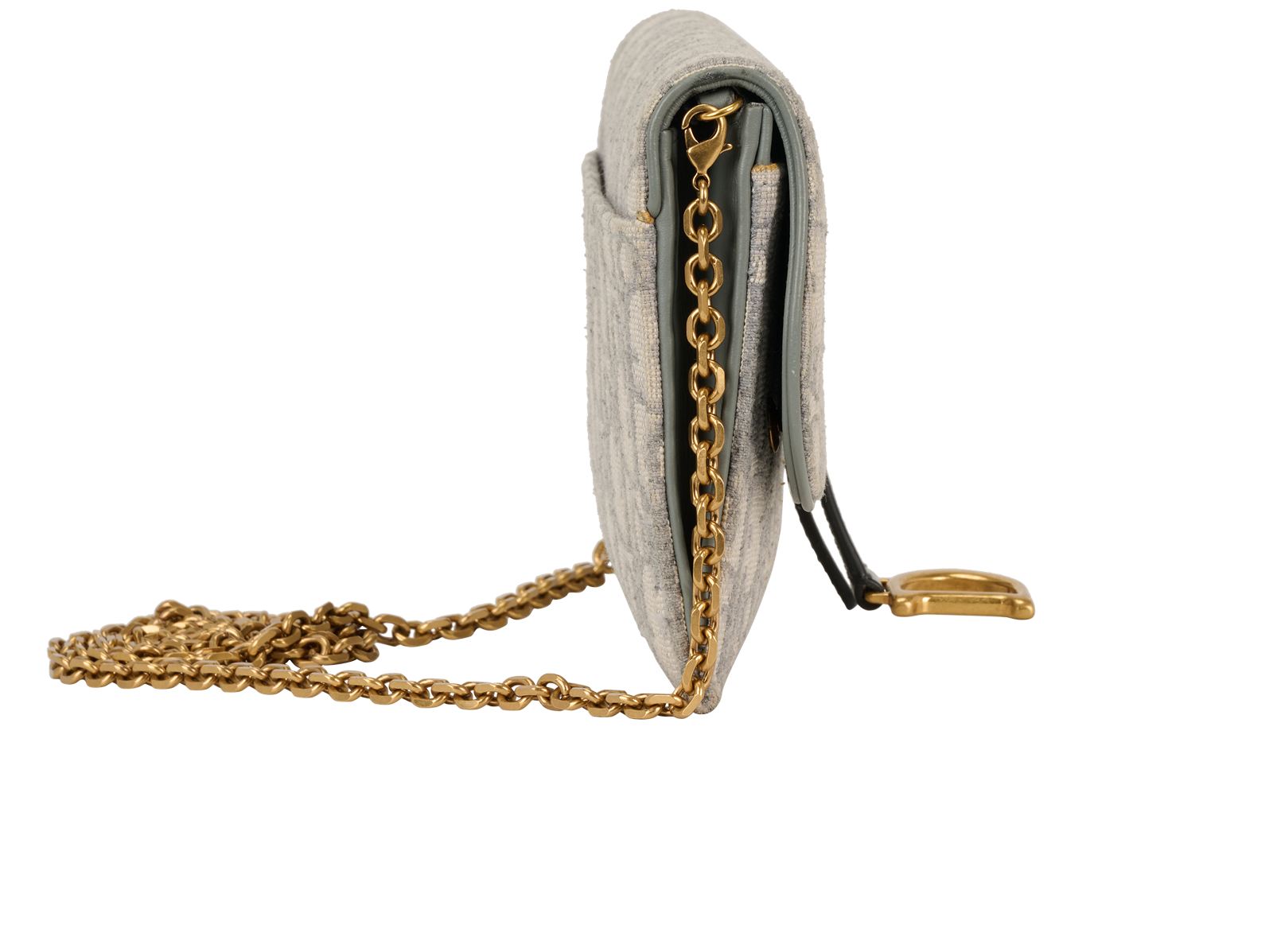 Saddle Pouch With Chain, &pound;695, Handbags, Grey, Canvas, Side view